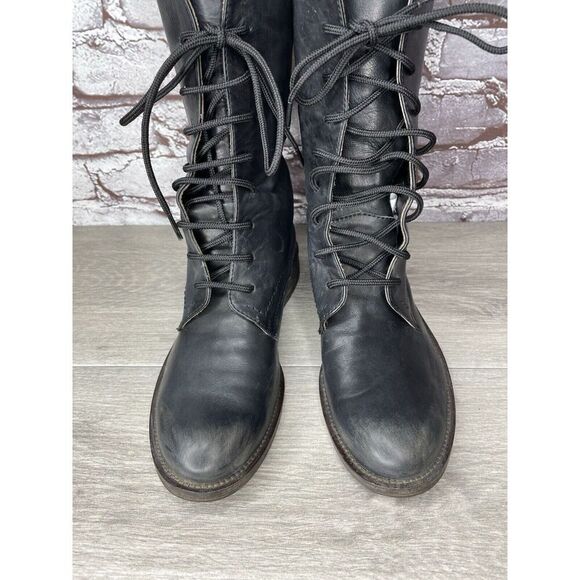 Madison et cie Blue Leather Combat Lace Up BuckleStrap Boots Women’s 36EU/6M US - Picture 3 of 16